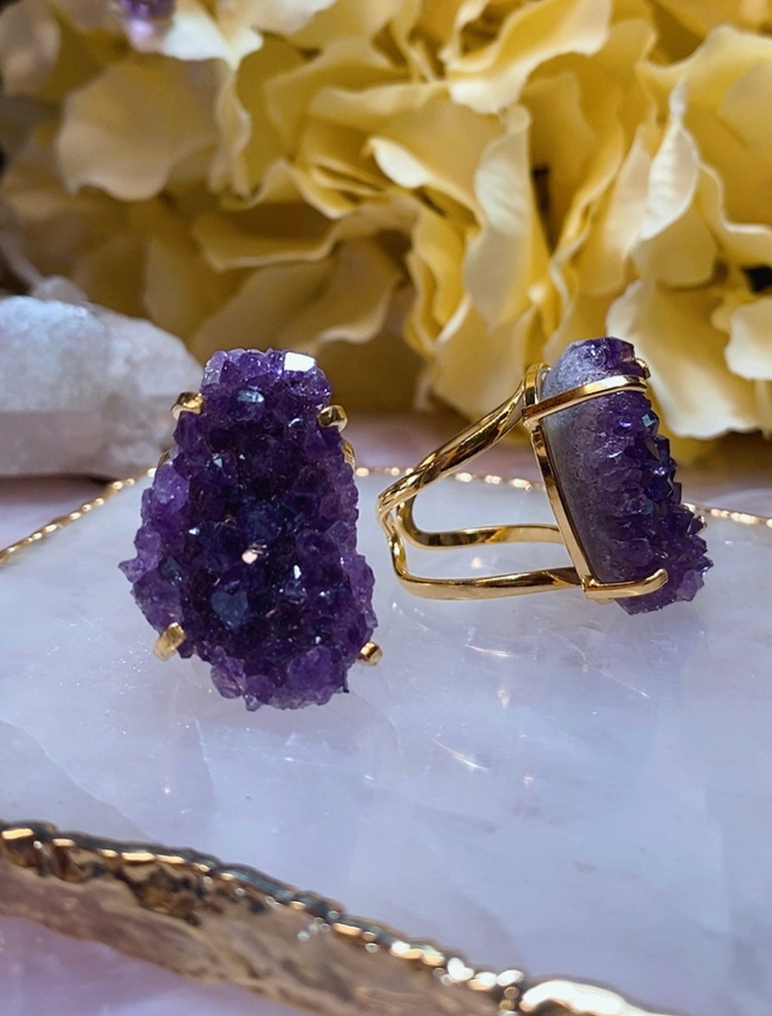 Bague Rosette en Améthyste Druzy