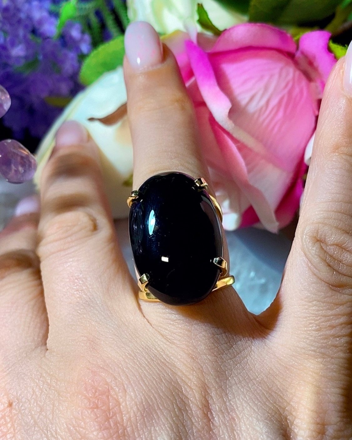 Bague Cabochon en Pierre Onyx