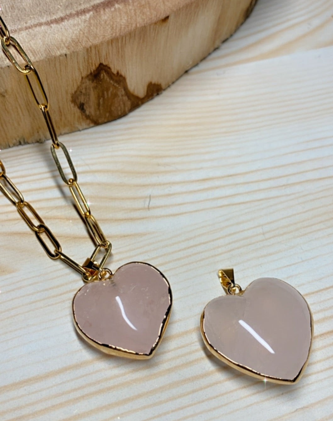 Pendentif Amour en Pierre Rose Quartz