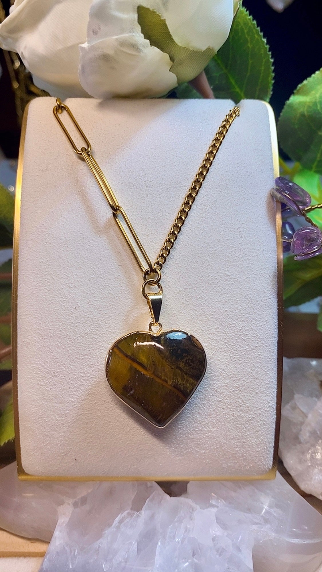 Pendentif Cabochon Cœur D’amour en Pierre Œil De Tigre
