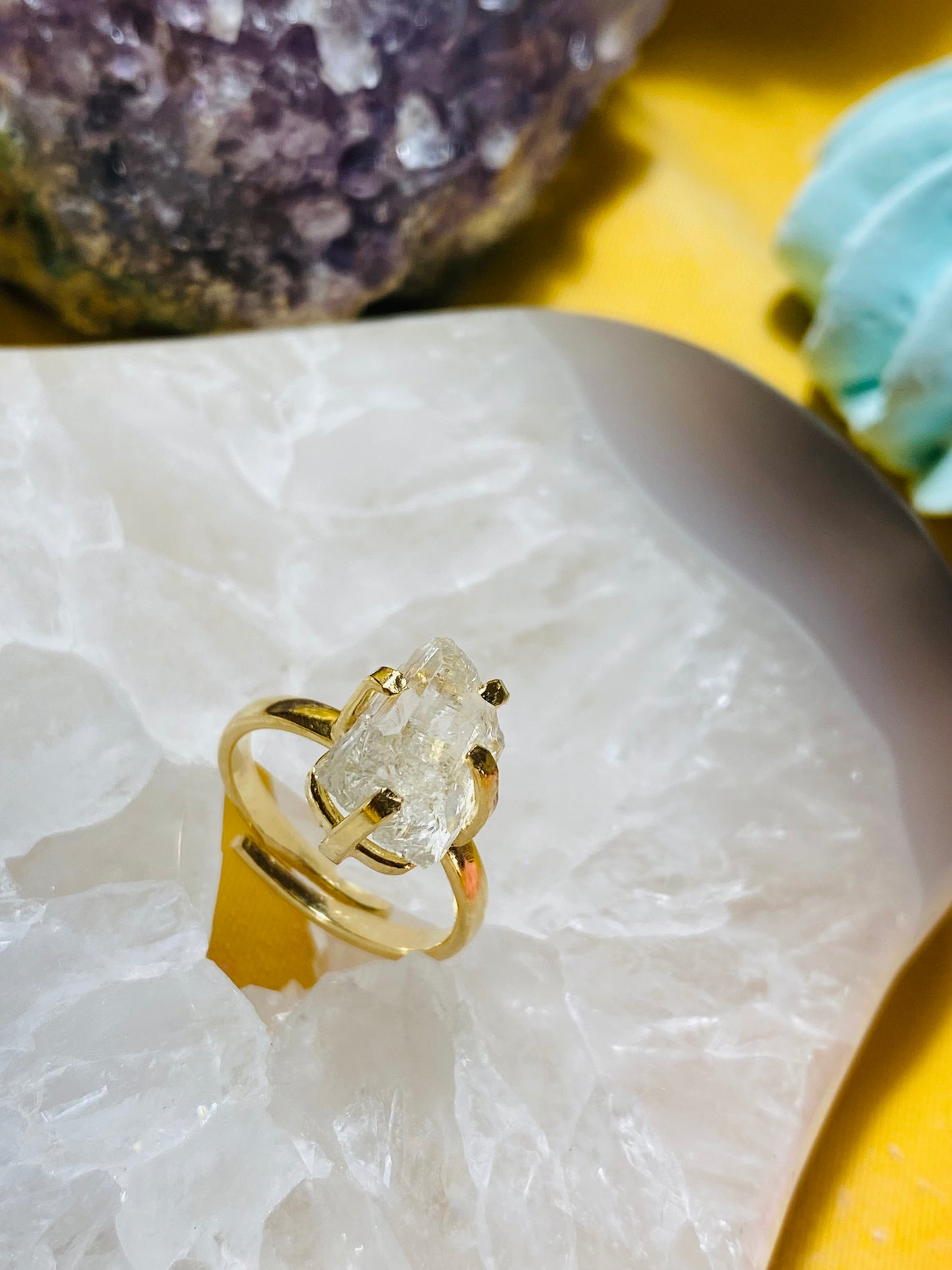 Bague Raw en Pierre Brute Clear Quartz Simple Anneau