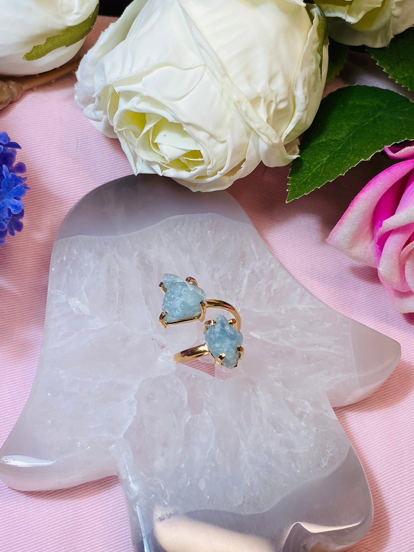 Bague Camilla Double Pierre en Aqua-marine Brute