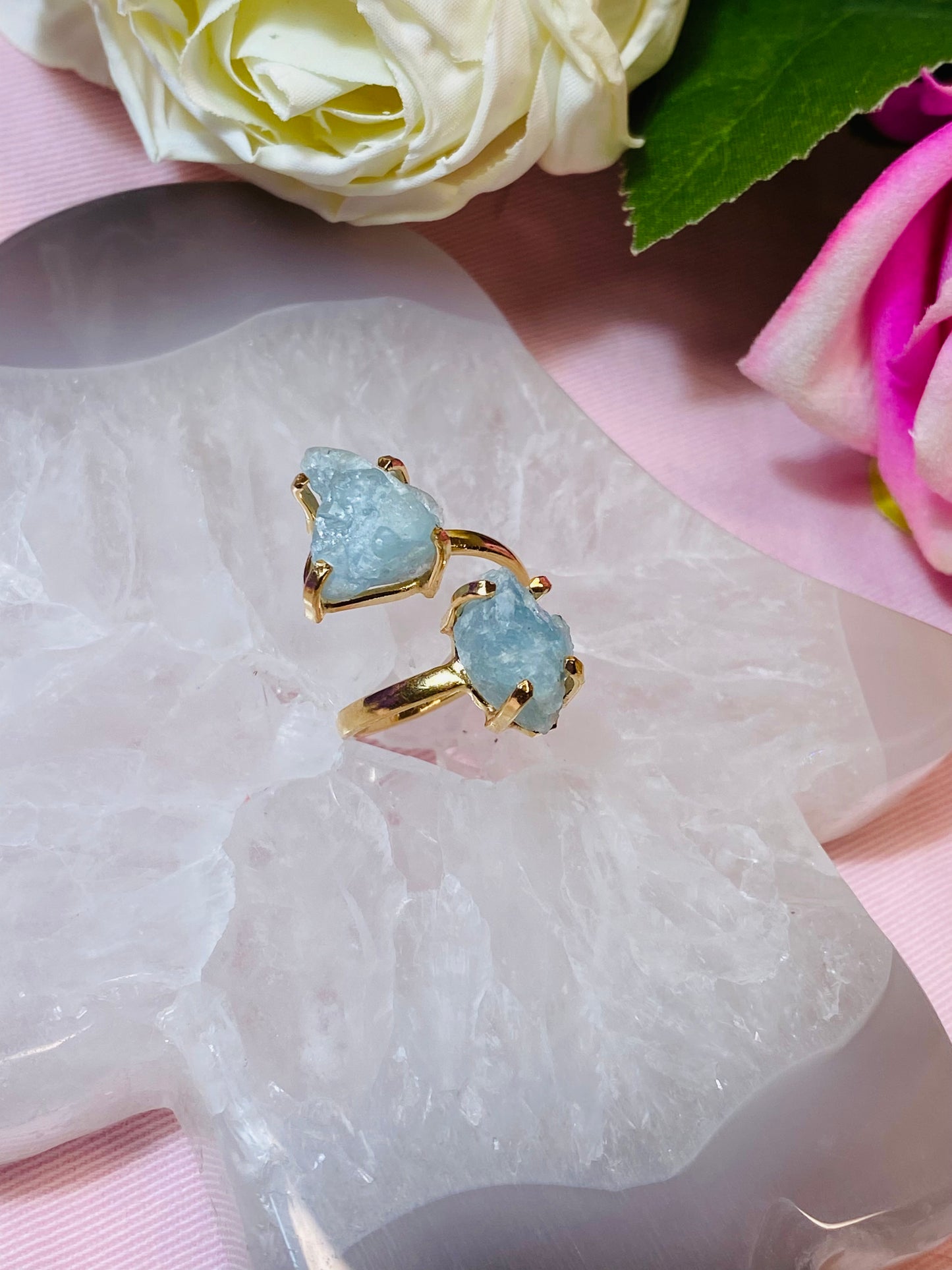 Bague Camilla Double Pierre en Aqua-marine Brute
