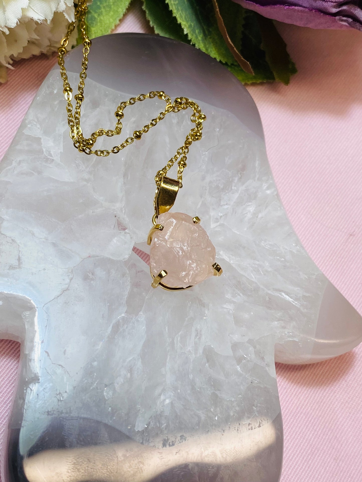 Pendentif Raw en Pierre Rose Quartz