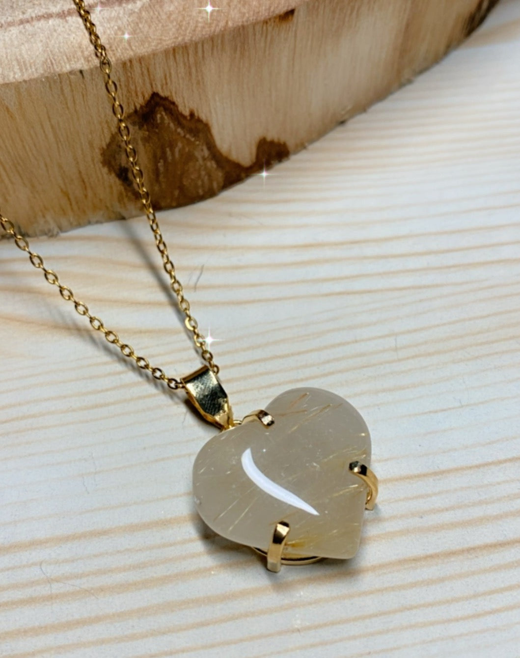 Pendentif Cabochon Cœur D’amour en Pierre Rutile Quartz