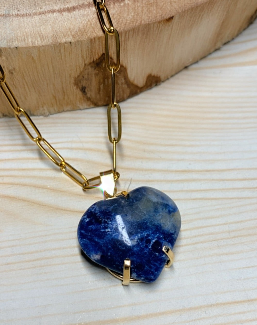 Pendentif Cabochon Cœur D’amour en Pierre Sodalite
