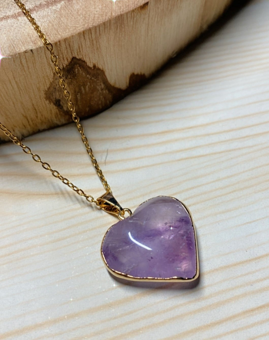 Pendentif Cœur en Pierre Cabochon Améthyste