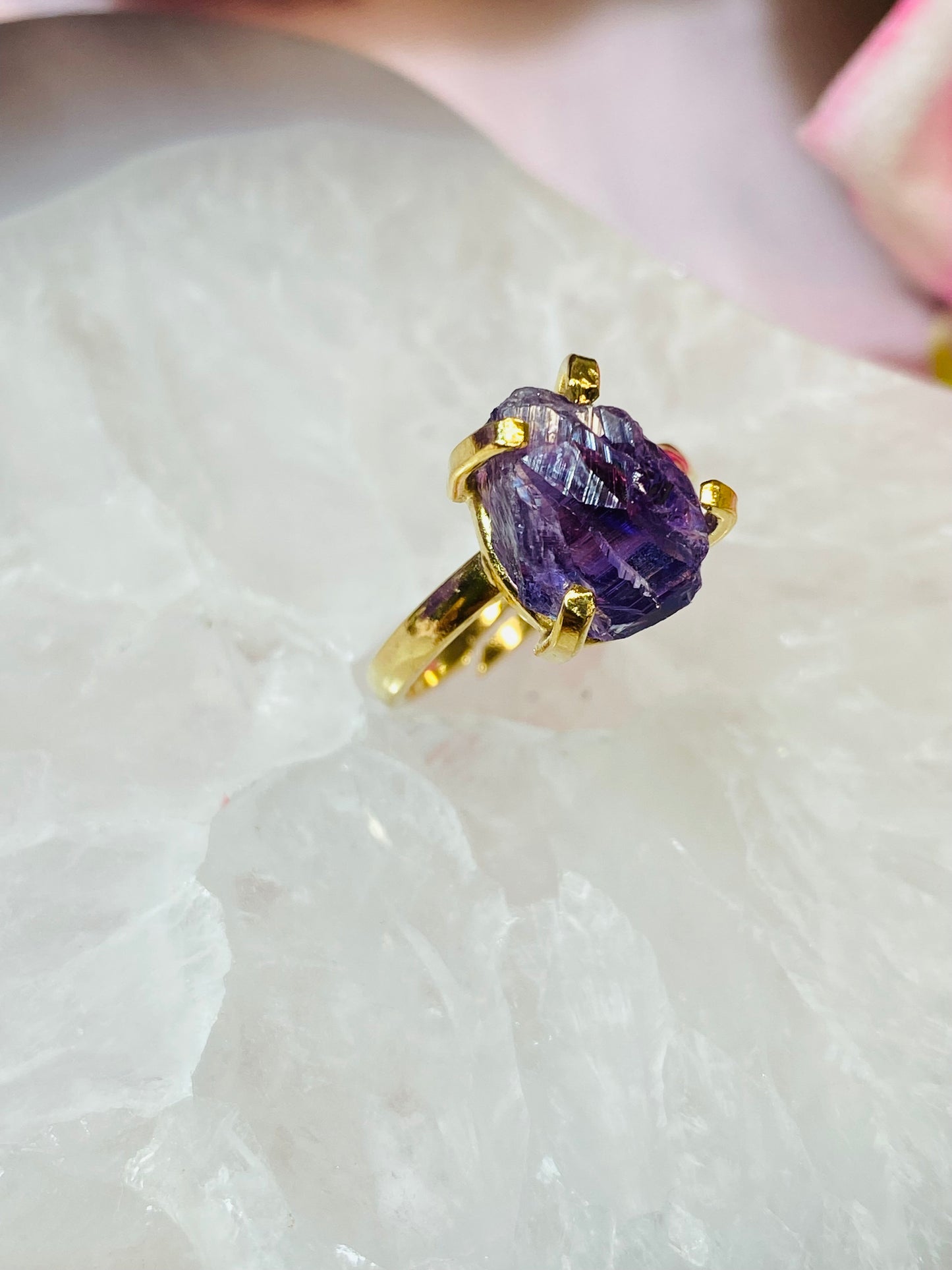 Bague Raw en Pierre Améthyste Sinple Anneau