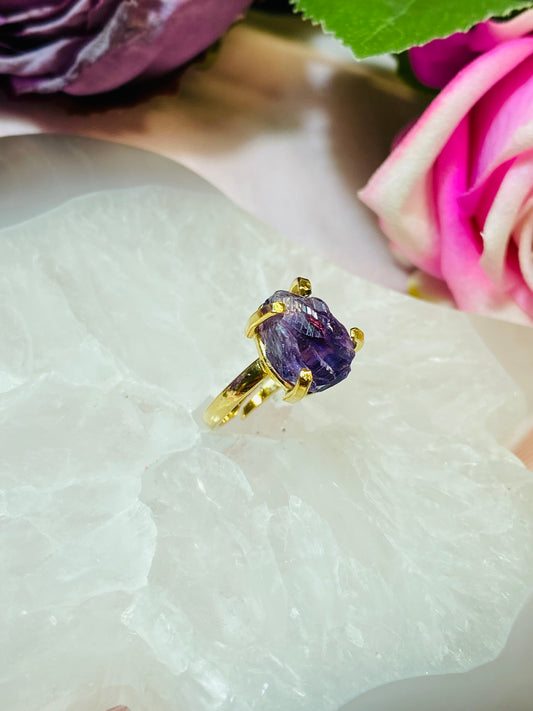 Bague Raw en Pierre Améthyste Sinple Anneau
