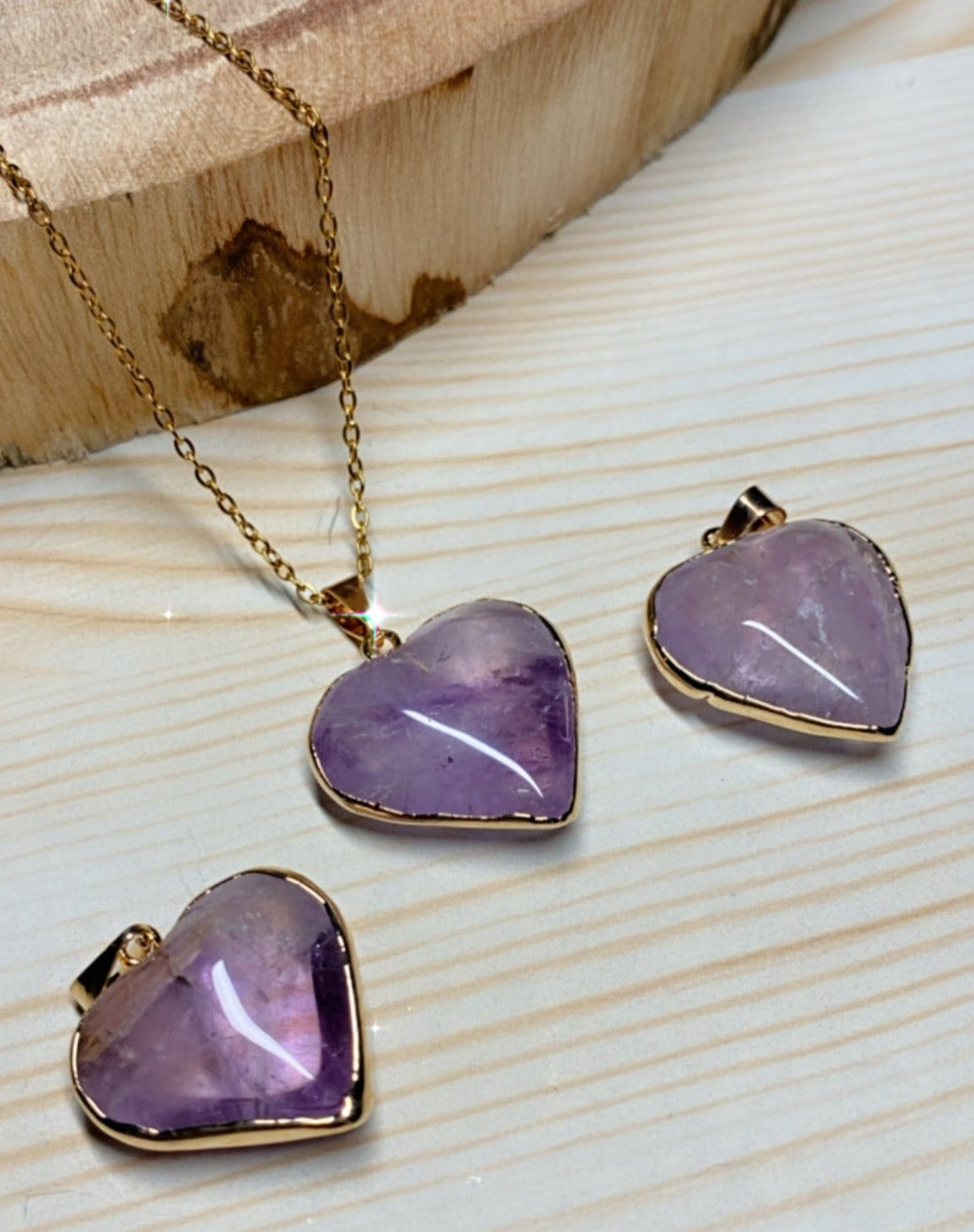 Pendentif Cœur en Pierre Cabochon Améthyste