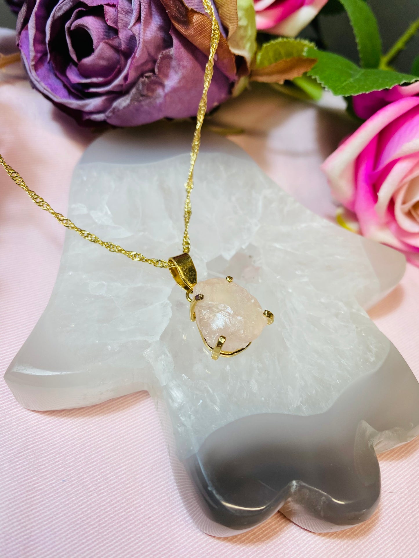 Pendentif Raw en Pierre Rose Quartz