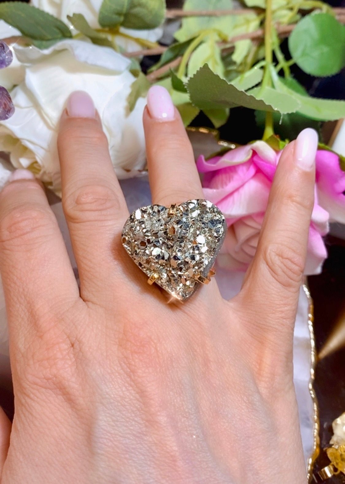 Bague Heart Glamour en Pierre Pyrite Brute