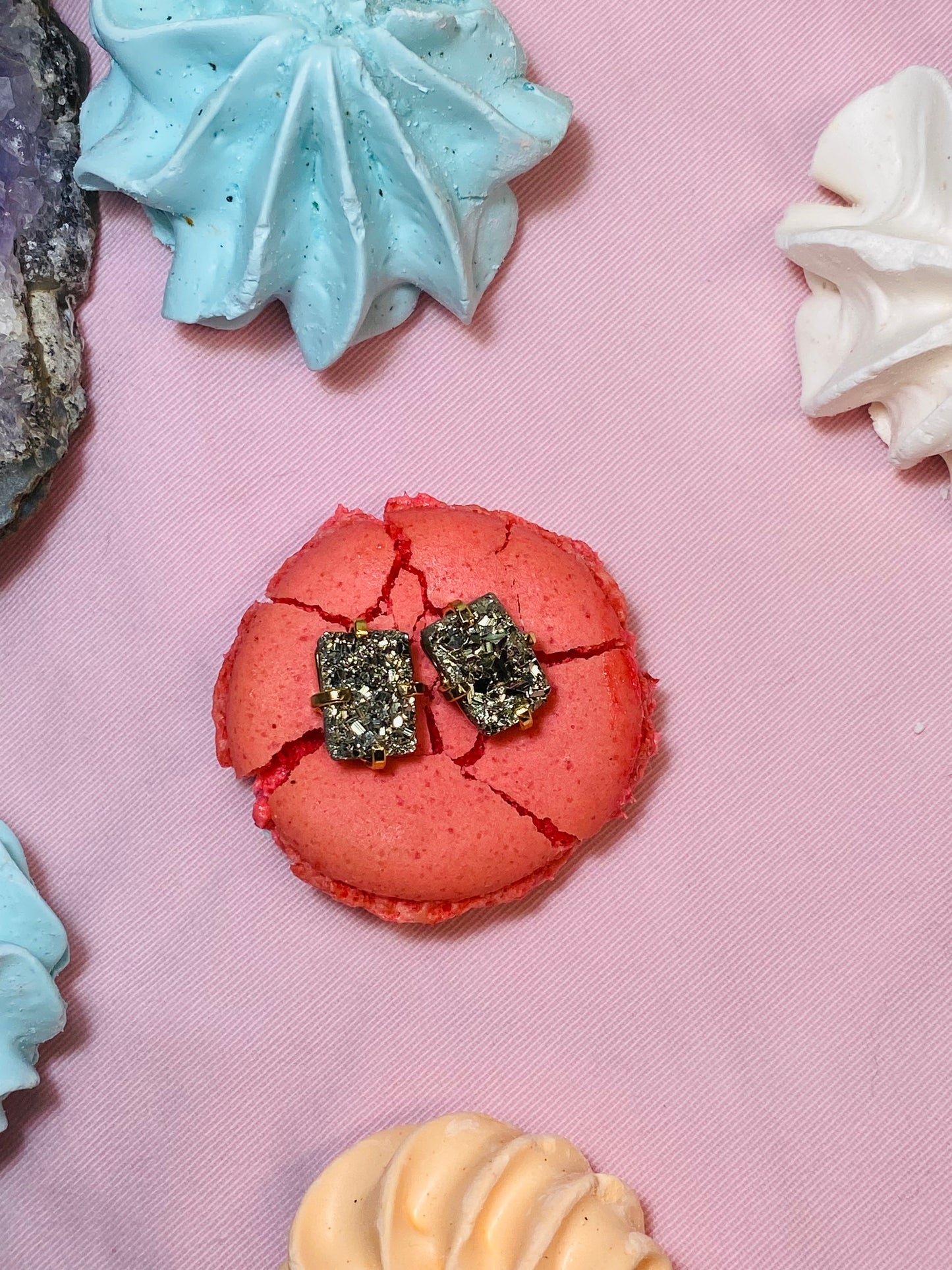 Boucles D'oreilles Fée Carrées En Pierre Pyrite Brute