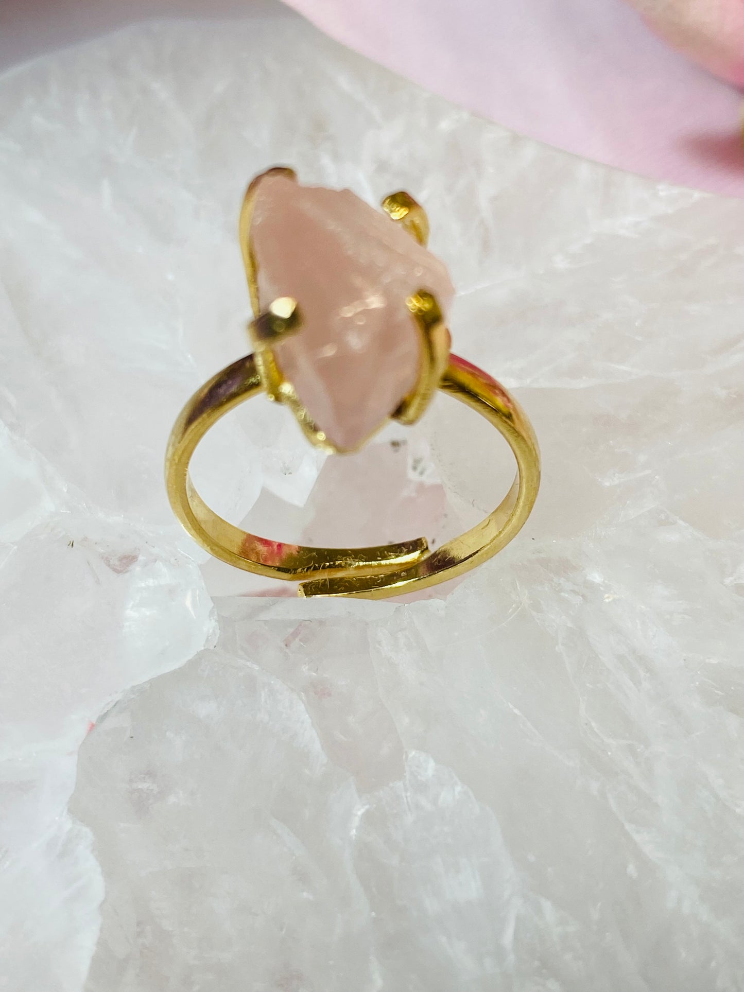Bague Amour en Pierre Rose Quartz Brute Simple Anneau