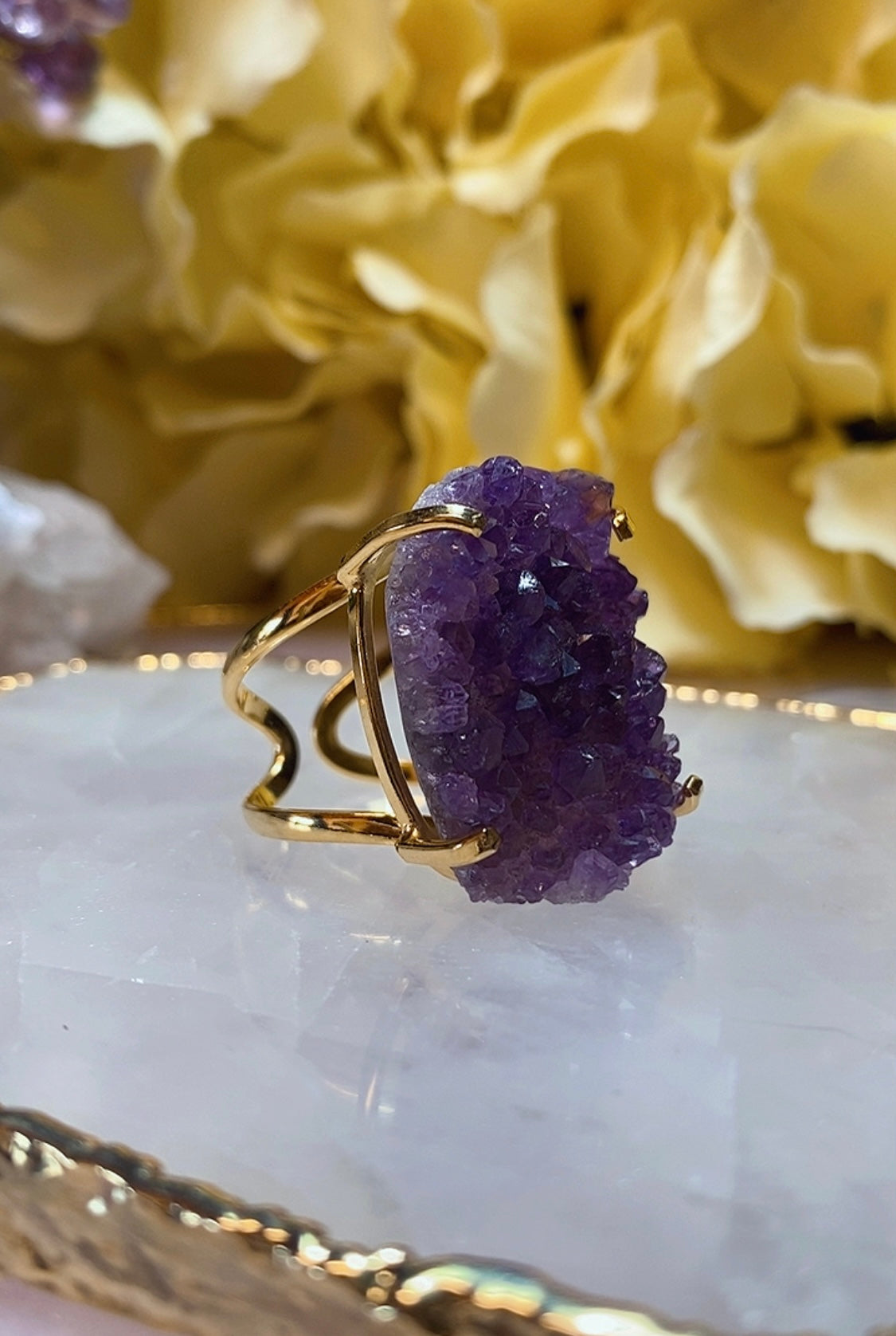 Bague Rosette en Améthyste Druzy