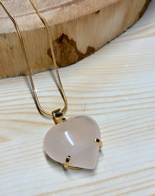Pendentif Cabochon Cœur D'amour en Pierre Rose Quartz