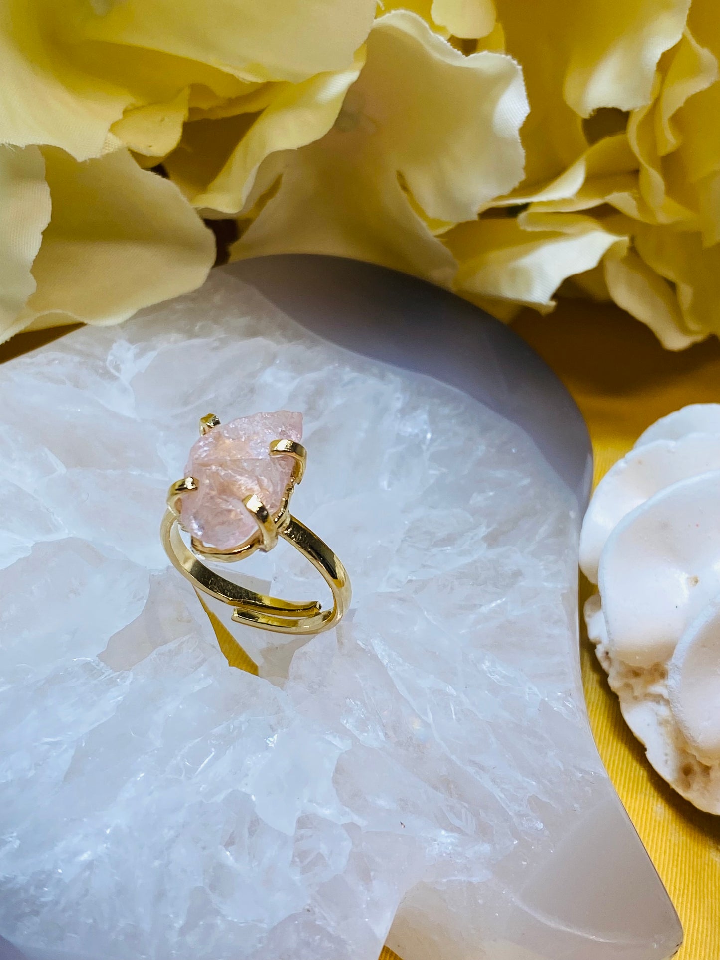 Bague Amour en Pierre Rose Quartz Brute Simple Anneau