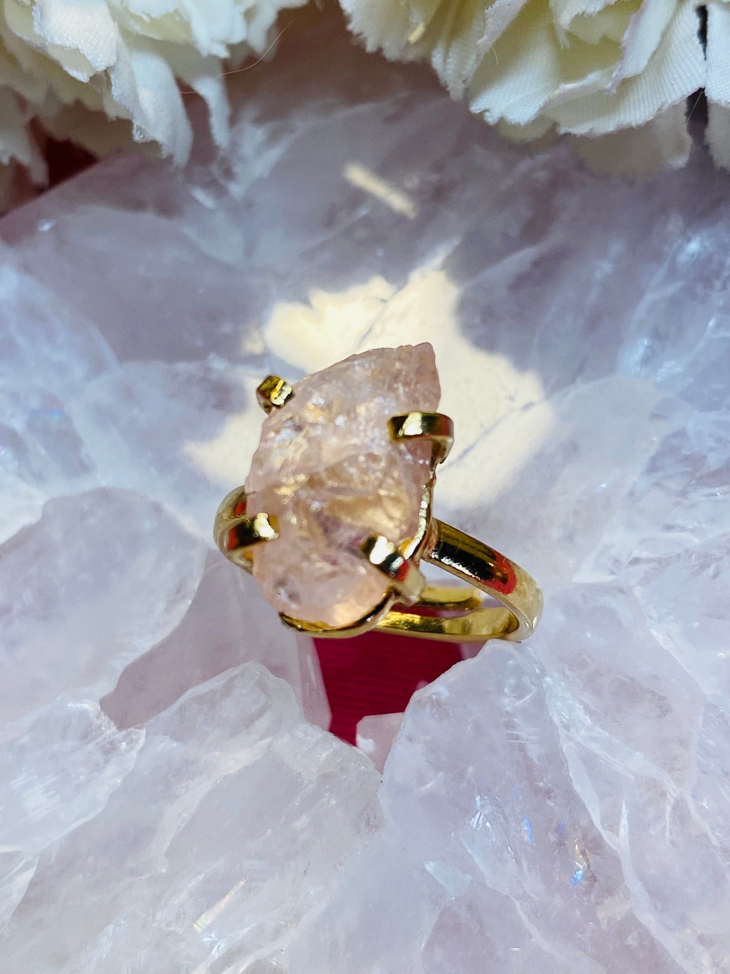 Bague Amour en Pierre Rose Quartz Brute Simple Anneau