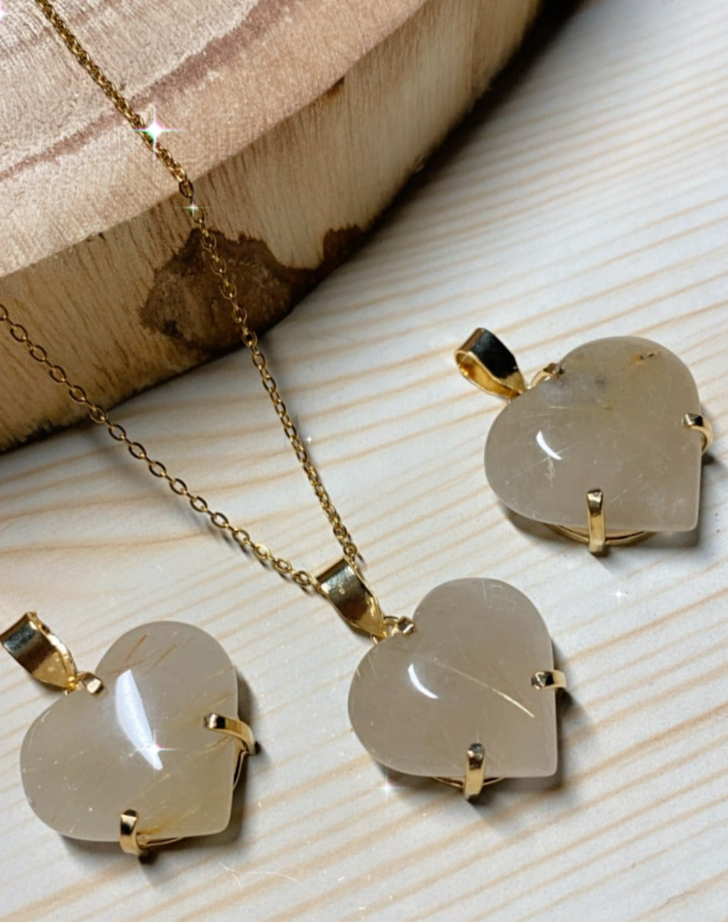 Pendentif Cabochon Cœur D’amour en Pierre Rutile Quartz