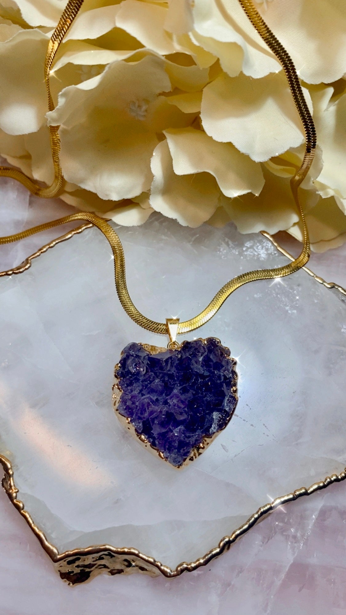 Pendentif Heart Céleste en Pierre D’améthyste