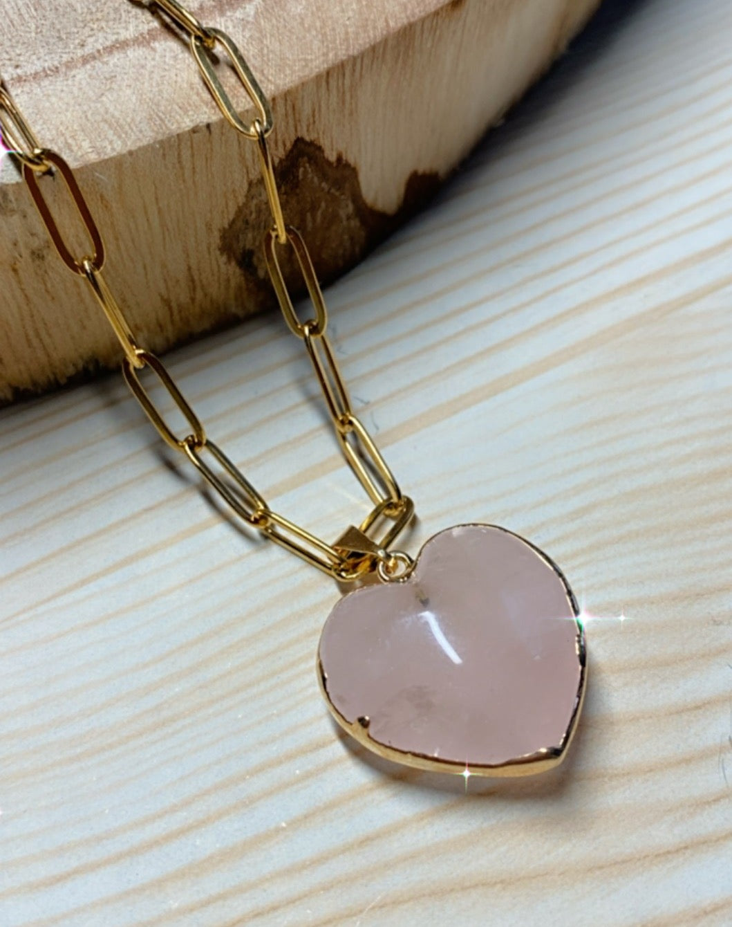 Pendentif Amour en Pierre Rose Quartz