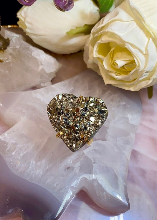 Bague Heart Glamour en Pierre Pyrite Brute