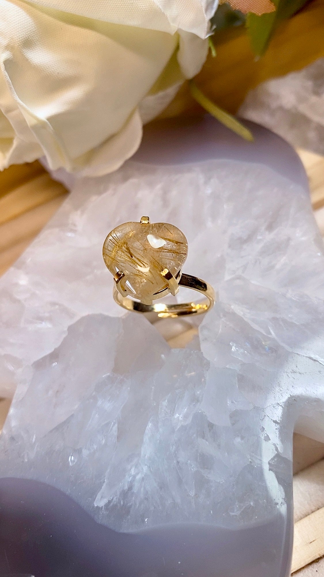 Bague Coeur en Pierre Rutile Quartz
