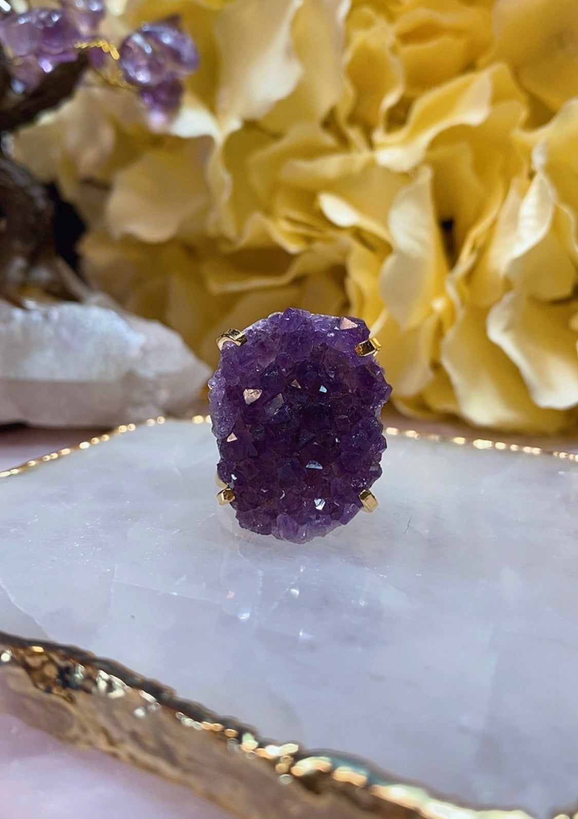 Bague Rosette en Améthyste Druzy