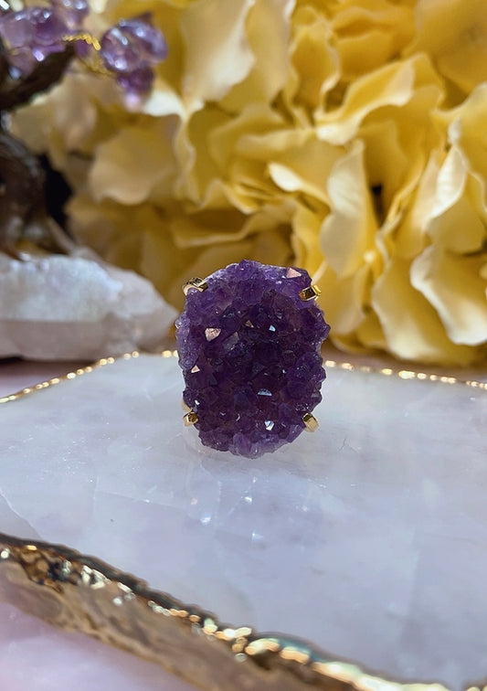 Bague Rosette en Améthyste Druzy