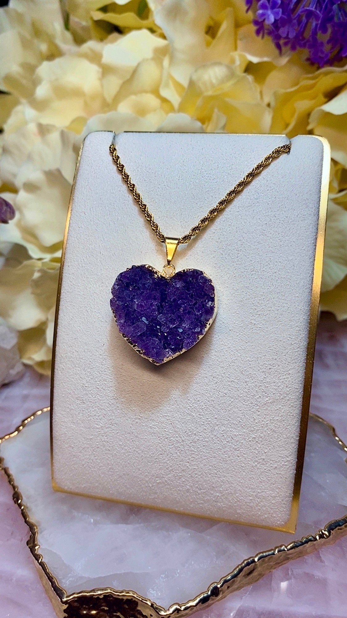 Pendentif Heart Céleste en Pierre D’améthyste