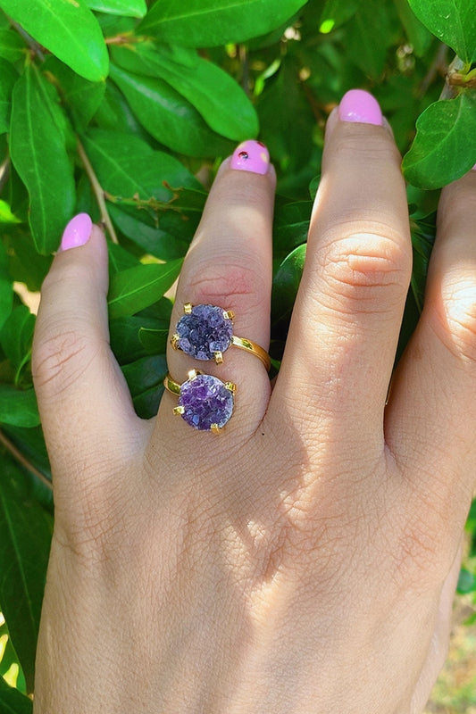 Bague Dual en Améthyste Cluster | Paix intérieur & Sagesse