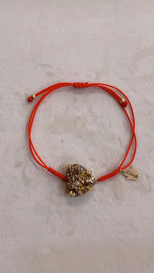 Bracelet Fil Rouge & Pierre Pyrite Naturelle – Protection, Confiance en soi et Abondance | Argent 925