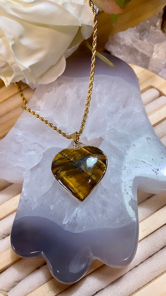Pendentif Cabochon Cœur D'amour en Pierre Œil De Tigre
