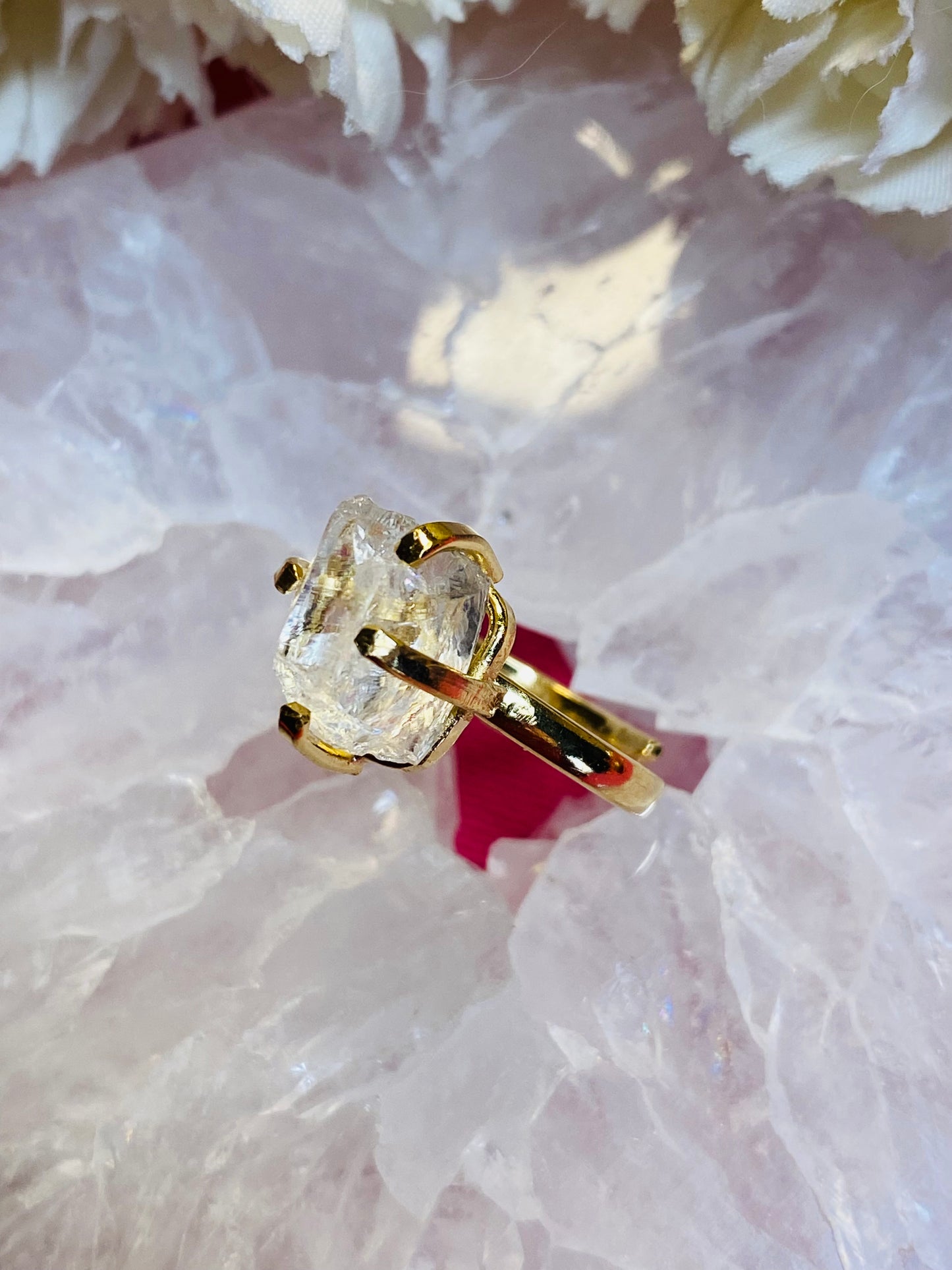 Bague Raw en Pierre Brute Clear Quartz Simple Anneau