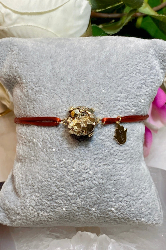 Bracelet Fil Rouge & Pierre Pyrite Naturelle – Protection, Confiance en soi et Abondance