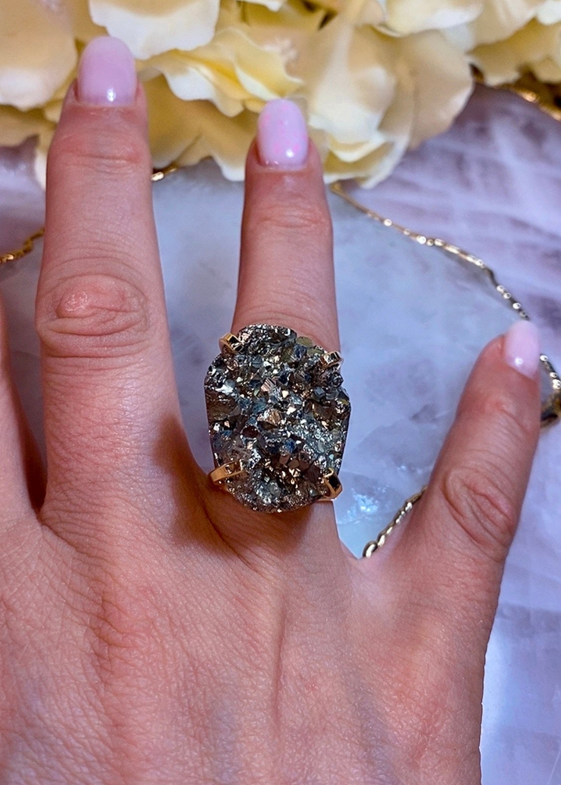 Bague Glamour en Pierre Pyrite Brute Arc (Medium size)