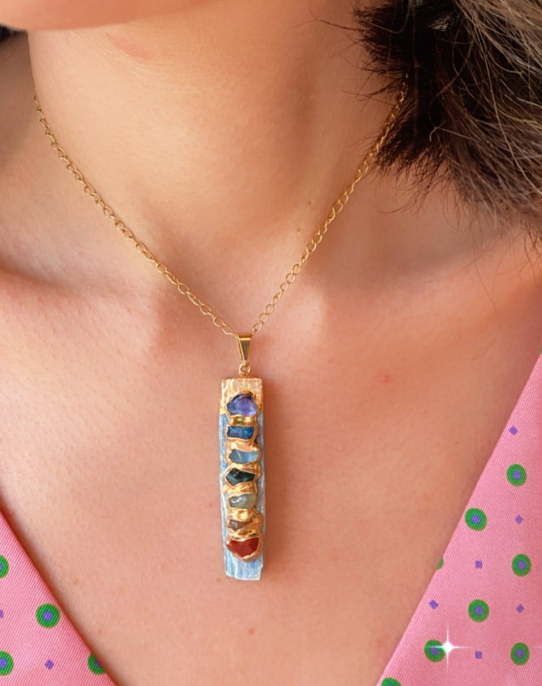 Pendentif Harmonie 7 Chakras  en Pierre Brute KYANITE