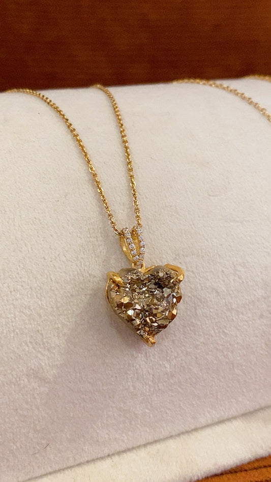 Pendentif Pyrite Naturelle Coeur & Moissanite – Élégance, Force & Protection | en Argent 925